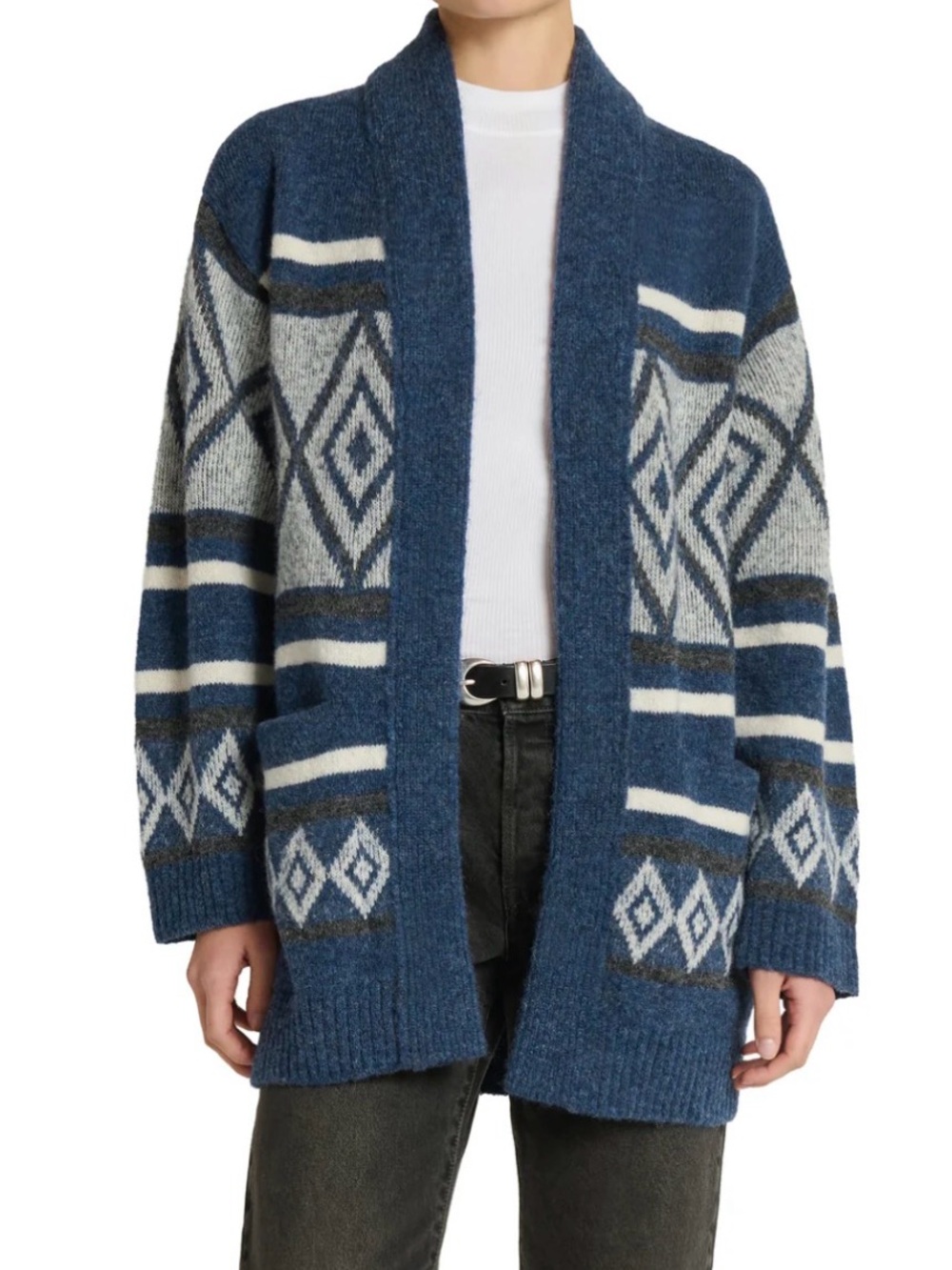 NATION LTD franklyn fair isle cardigan in chesapeake